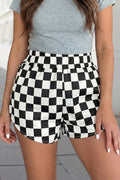 Checkered Print High Waist Casual Shorts