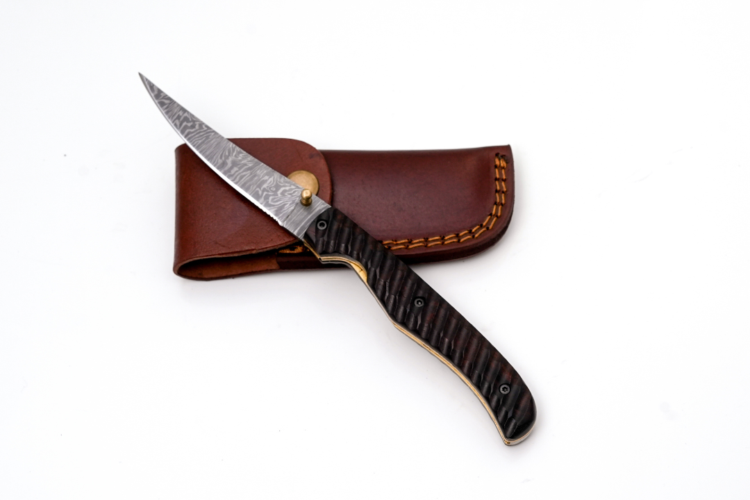 Hand-Forged Damascus Slim Folding Knife