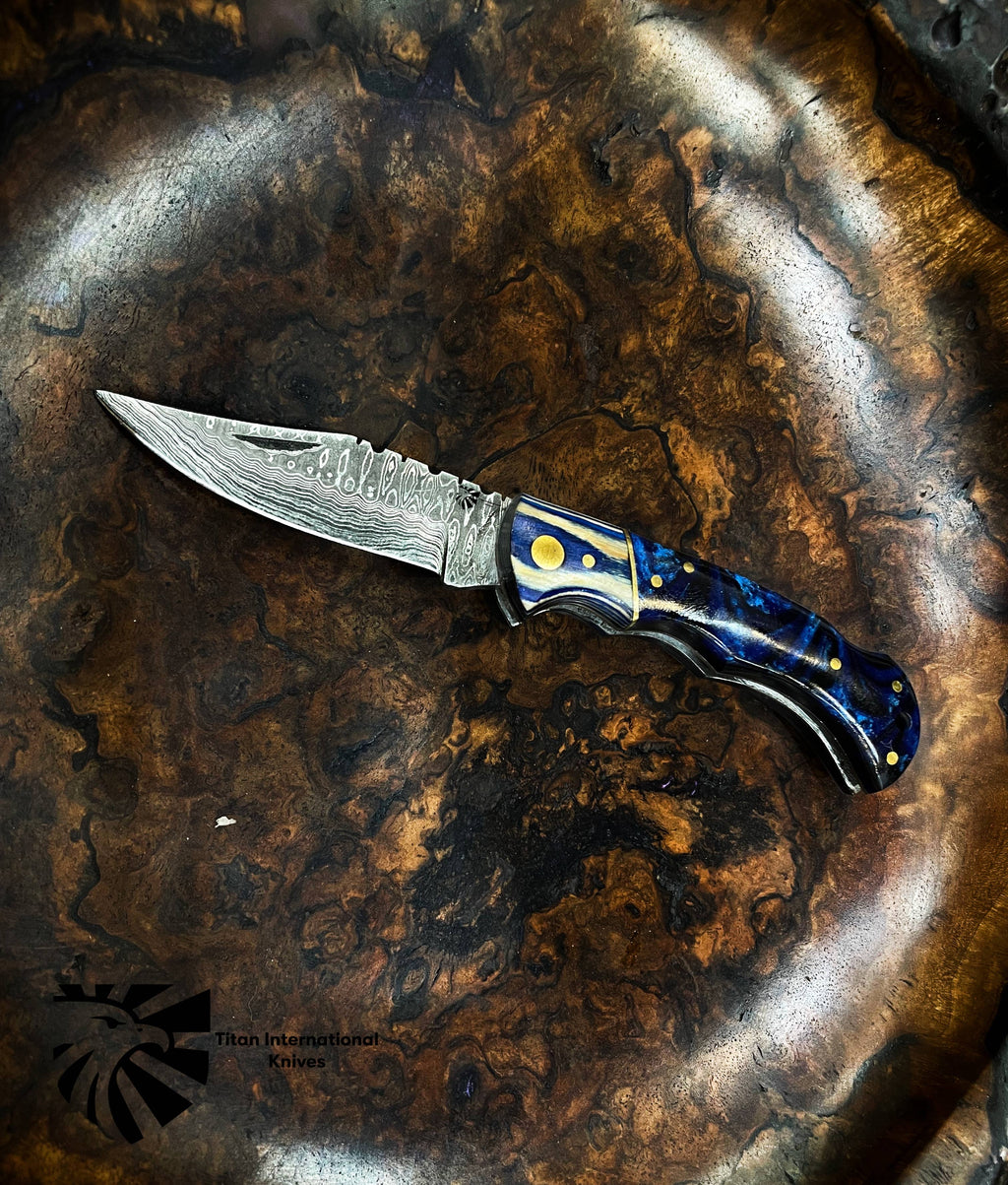 Celestial Damascus Pocket Knife