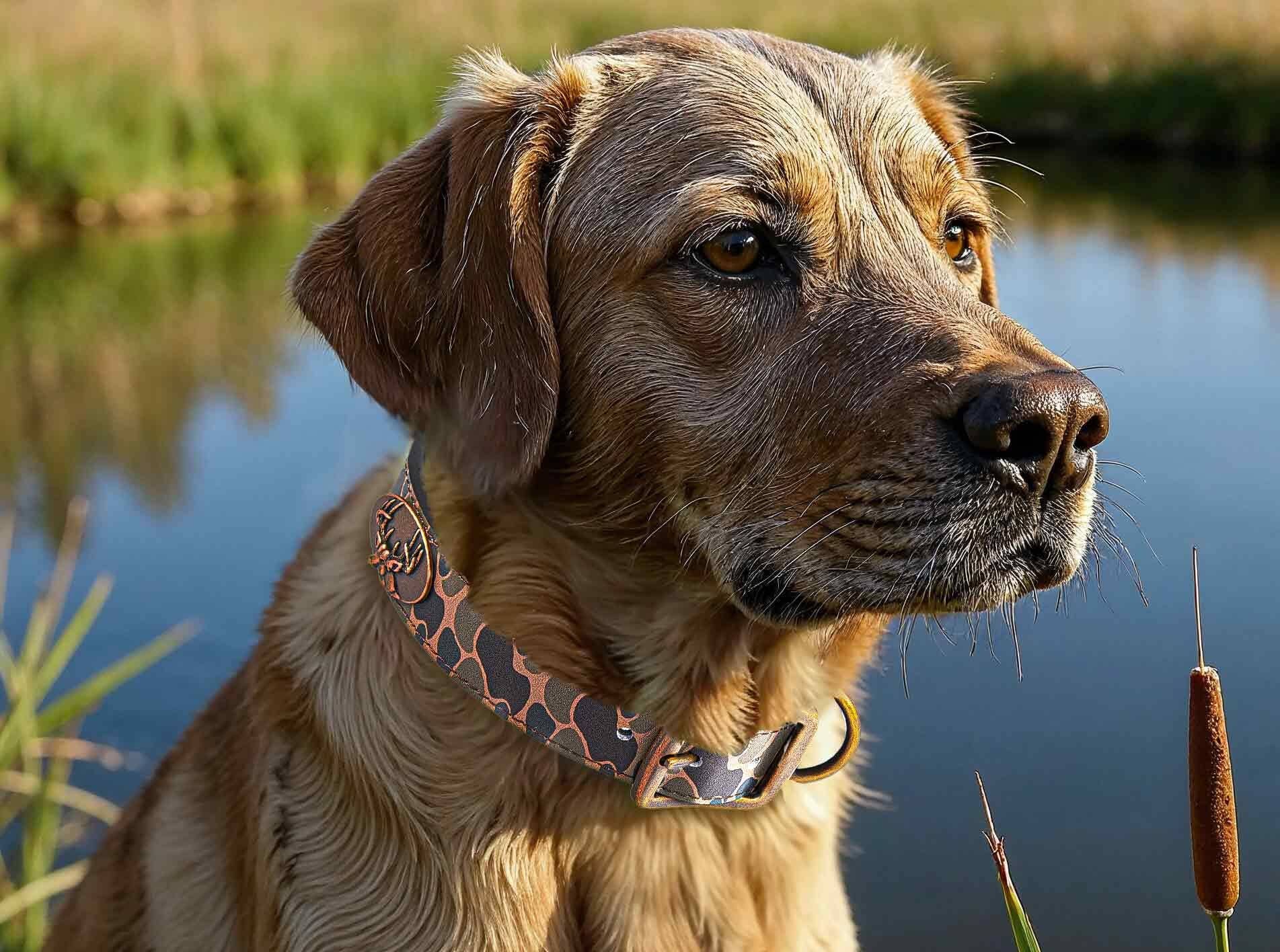 Mallard Hunting Old School Camo Leather Dog Collar