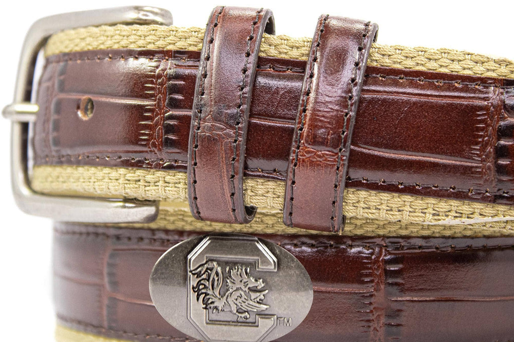 South Carolina Gamecocks Khaki Webbed Belt With Croc Leather Inlay