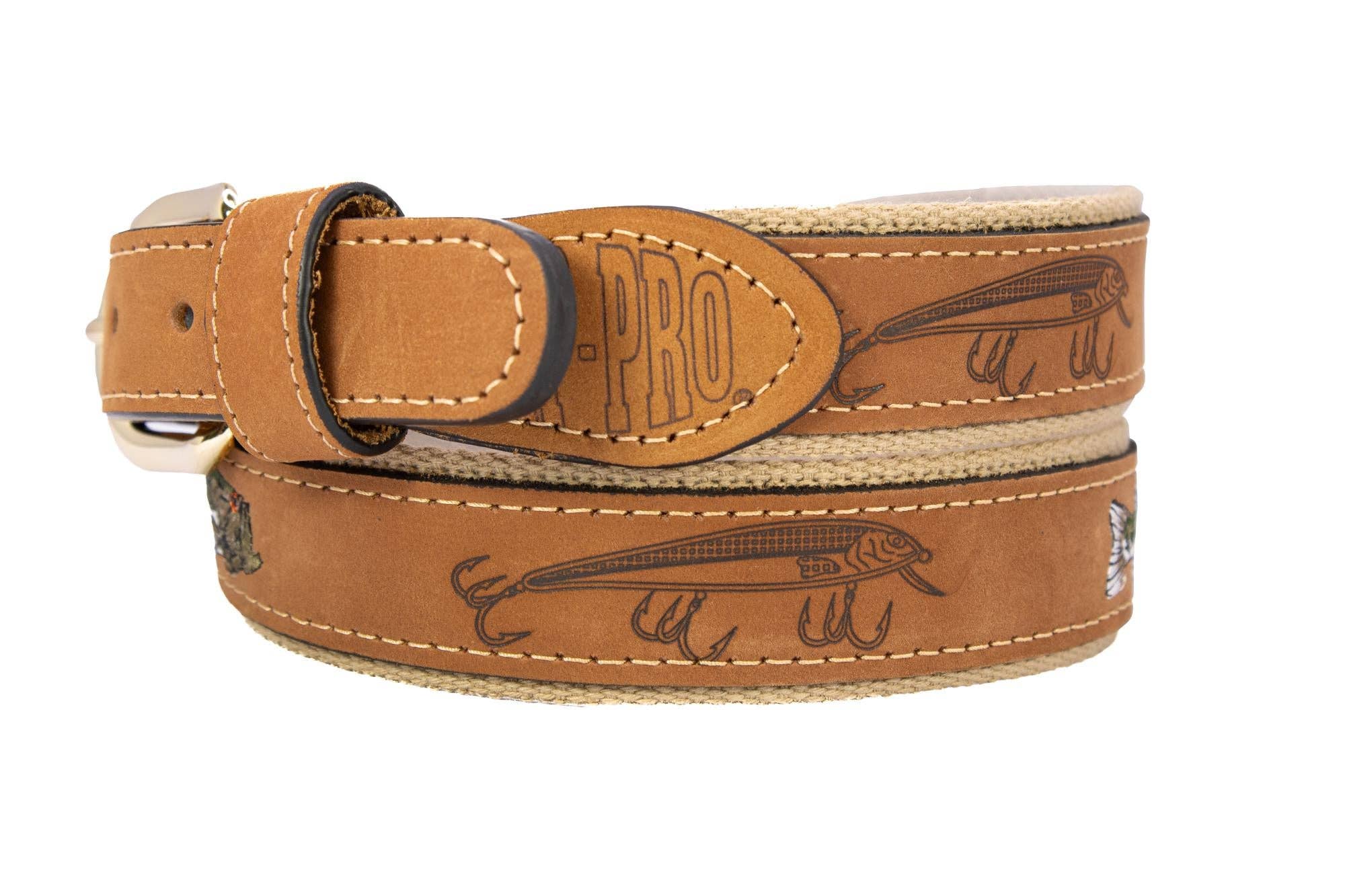 Bass Embroidered Nubuck Tan Leather Belt