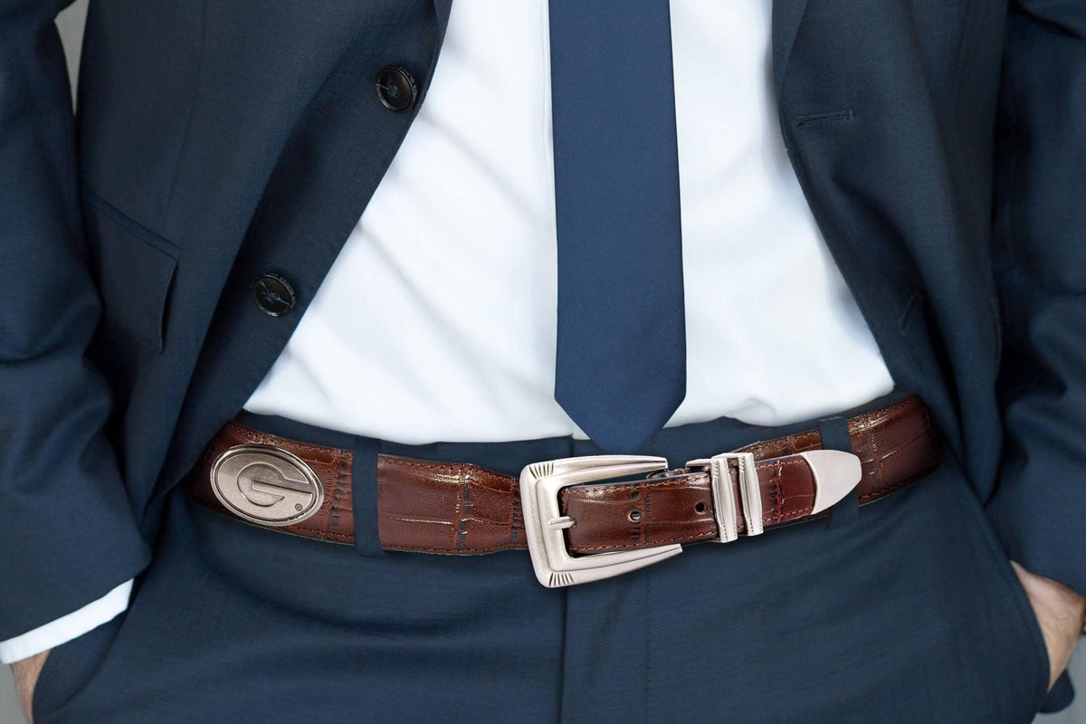 Georgia Bulldogs Silver Collegiate Croc Leather Belt