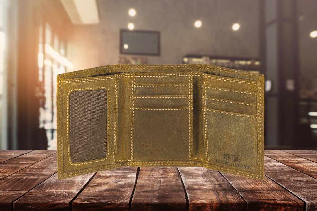 Vintage Tan Leather Trifold Wallet