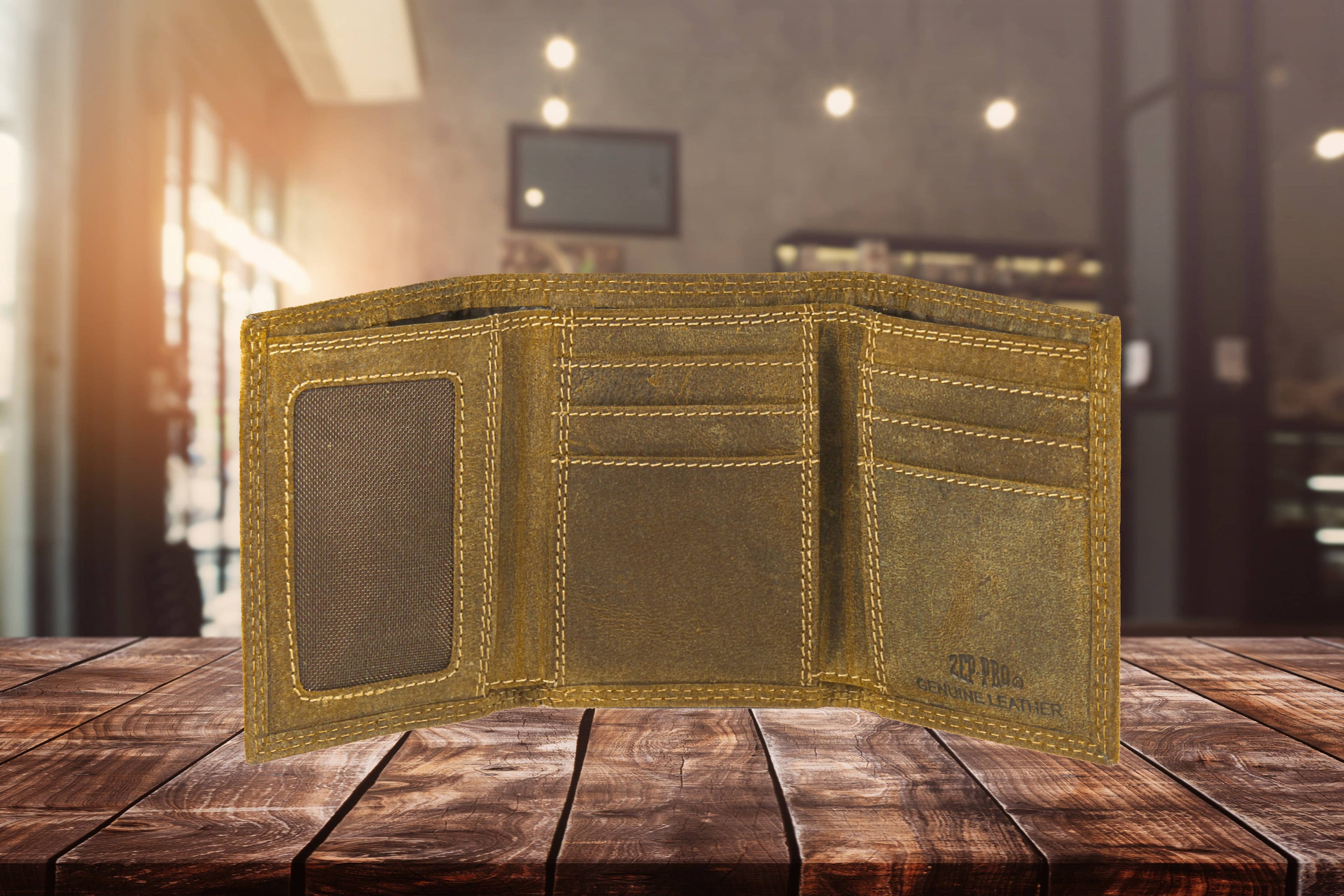 Vintage Tan Leather Trifold Wallet