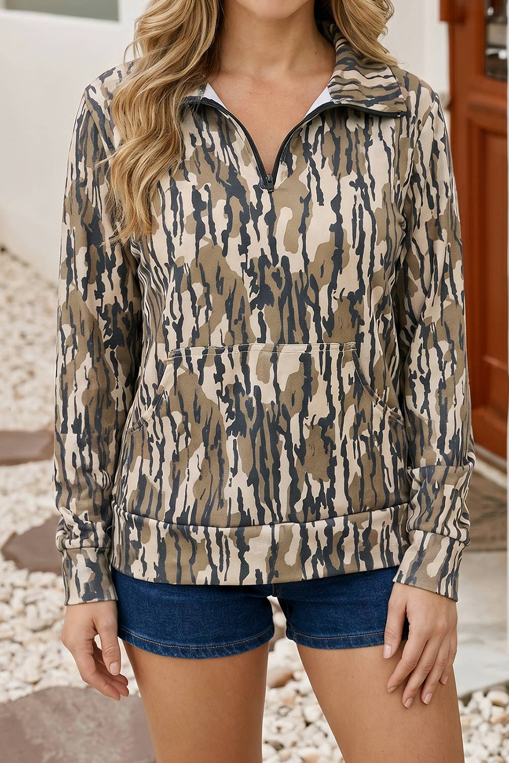 Camouflage Quarter Zip Long Sleeve Pullover