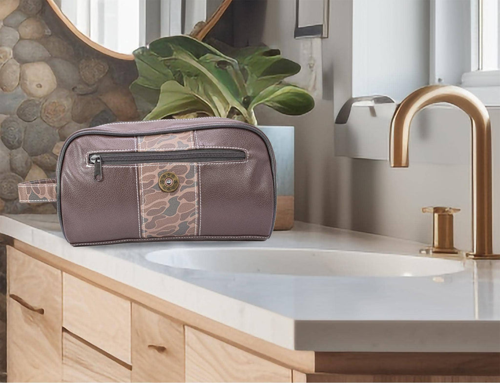 Shot Shell Brown Pebble Old School Camo Men's Toiletry Dopp Bag