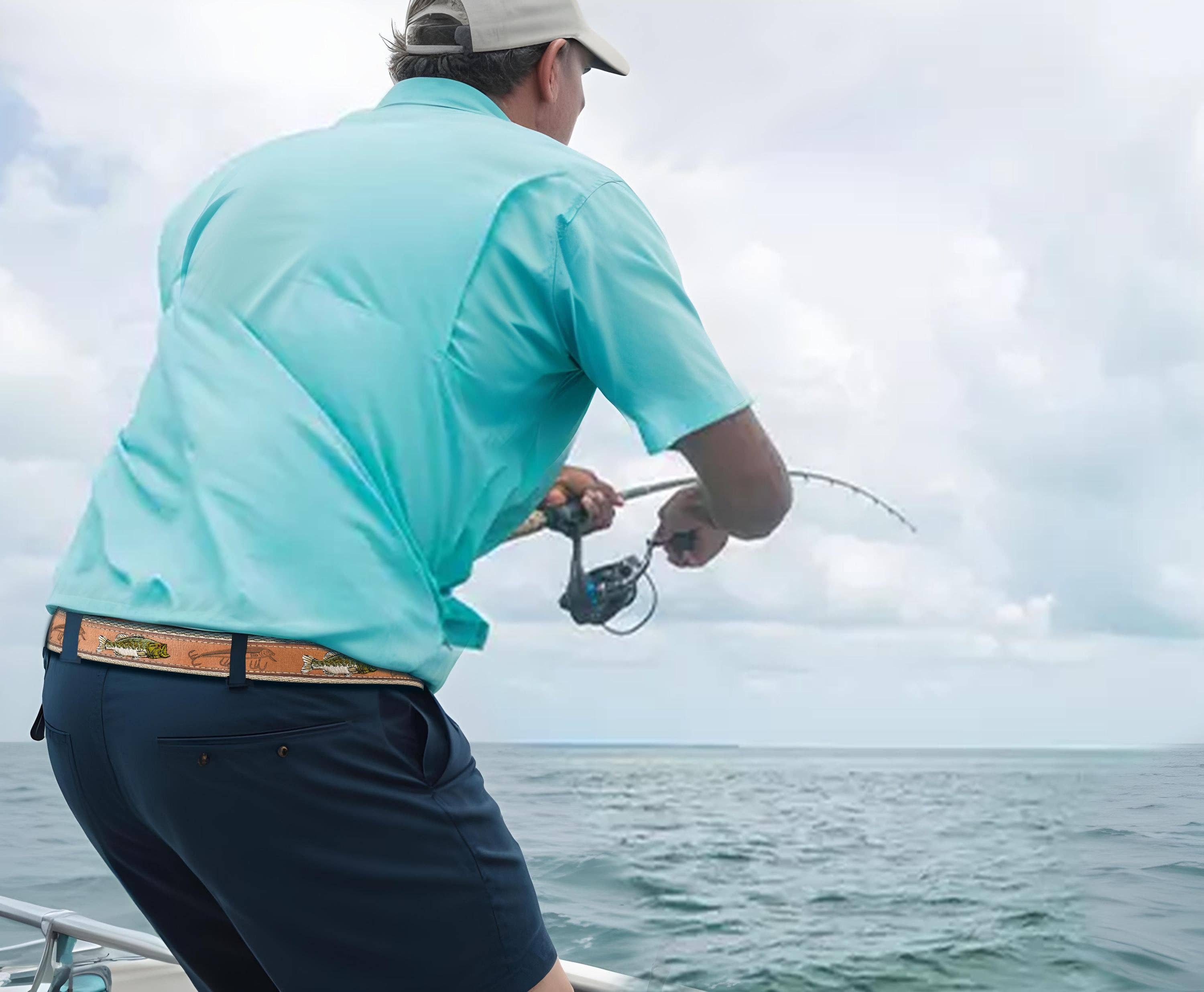Bass Embroidered Nubuck Tan Leather Belt