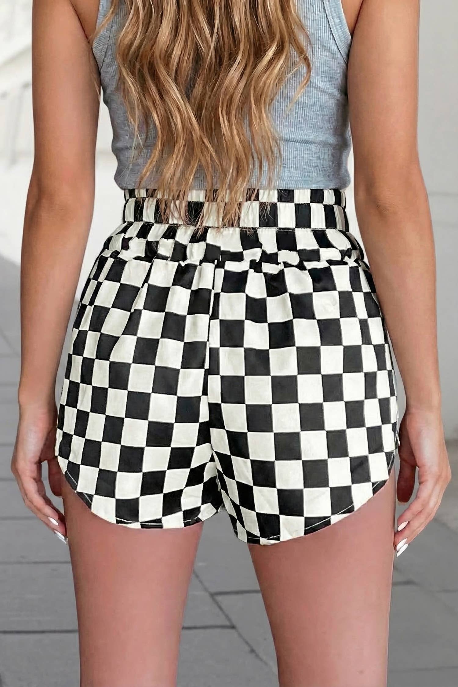 Checkered Print High Waist Casual Shorts