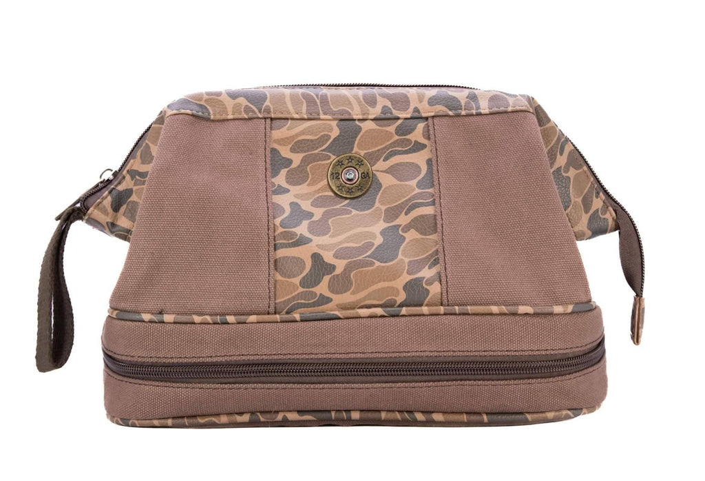 Shot Shell Brown Waxed Canvas Old School Camo Men's Toiletry Dopp Bag