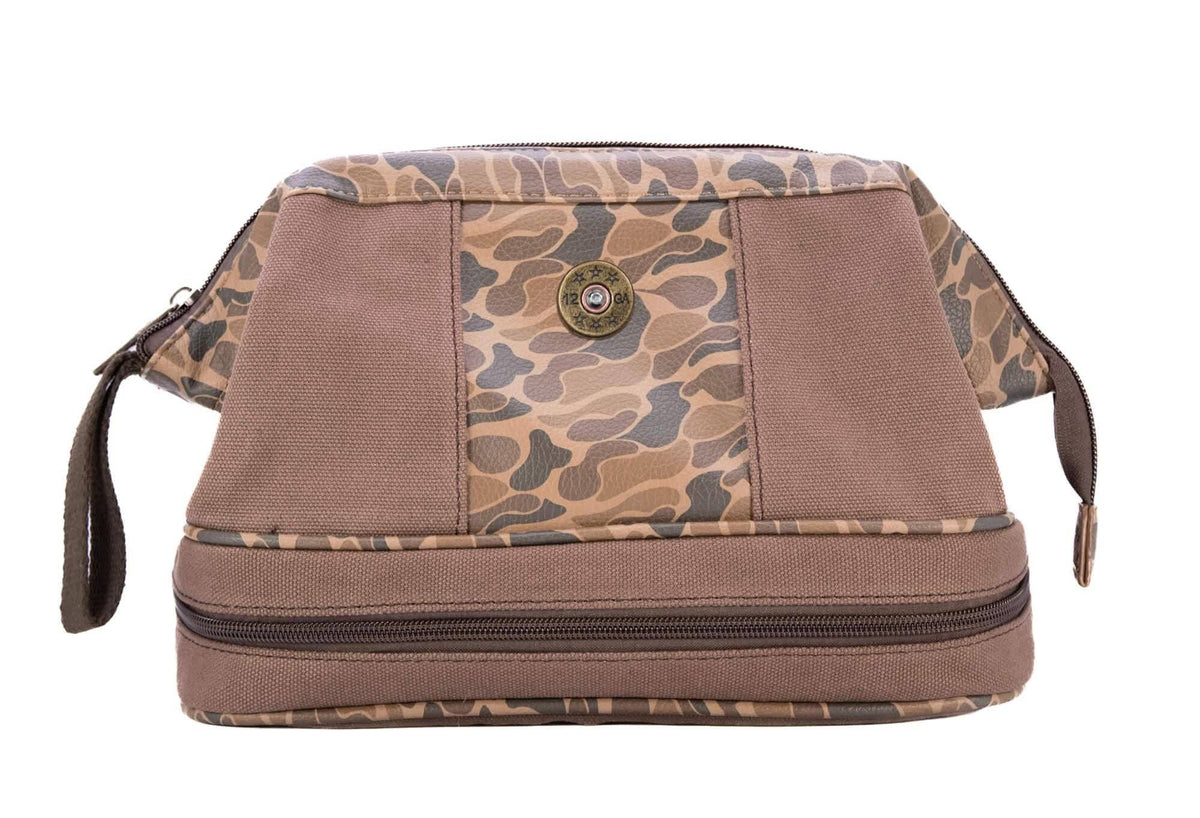 Shot Shell Brown Waxed Canvas Old School Camo Men's Toiletry Dopp Bag