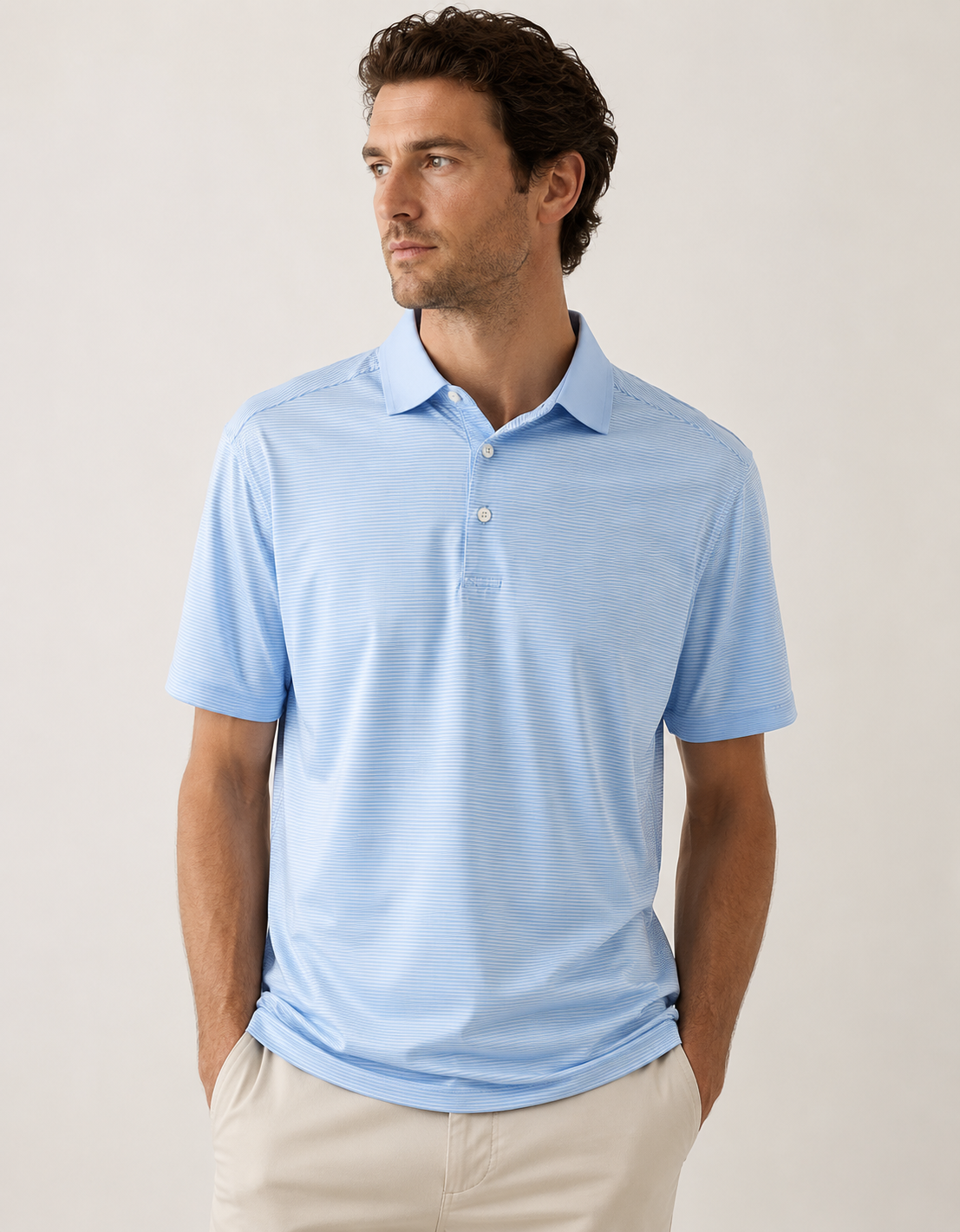 Micro Light Blue & White Stripe Polo