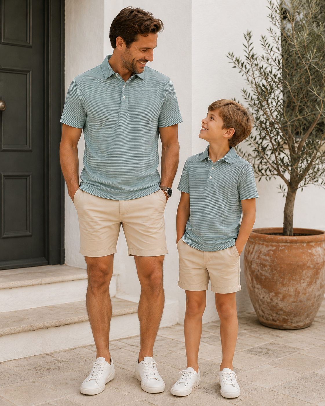 Micro White & Green Stripe Polo