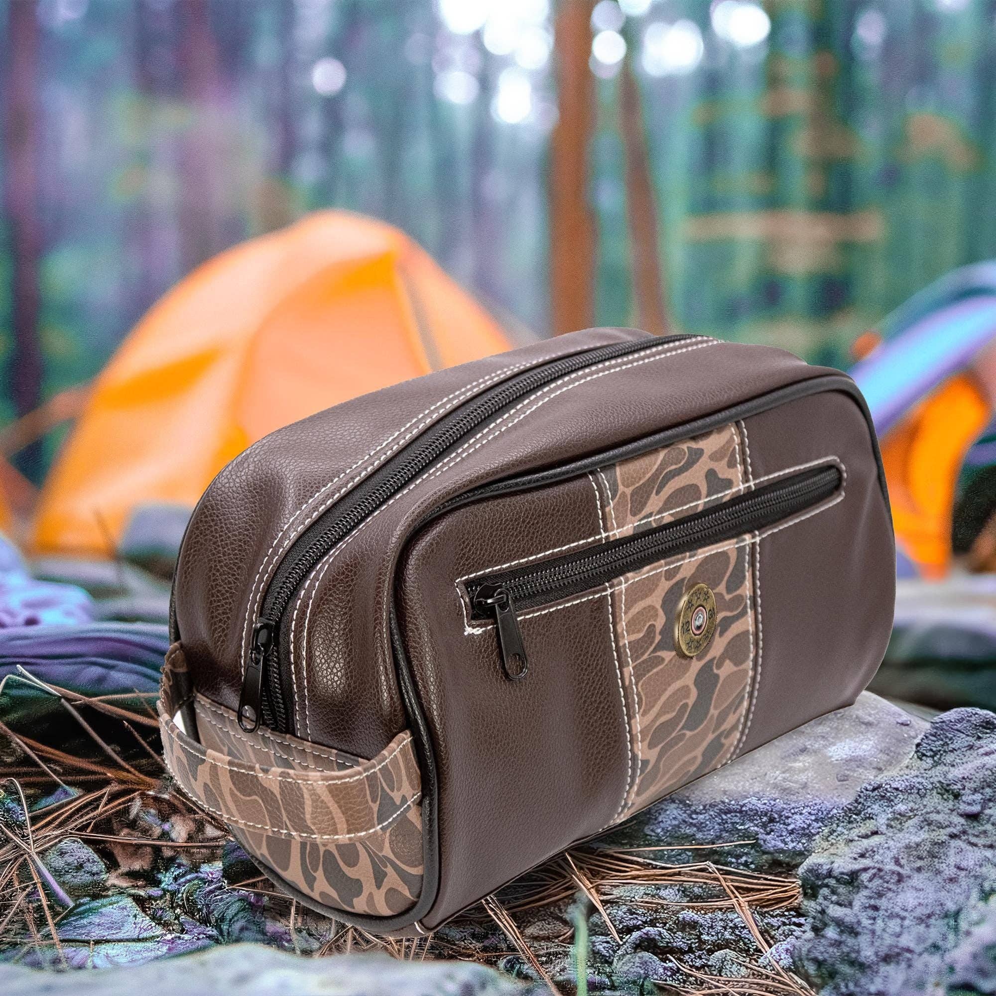 Shot Shell Brown Pebble Old School Camo Men's Toiletry Dopp Bag