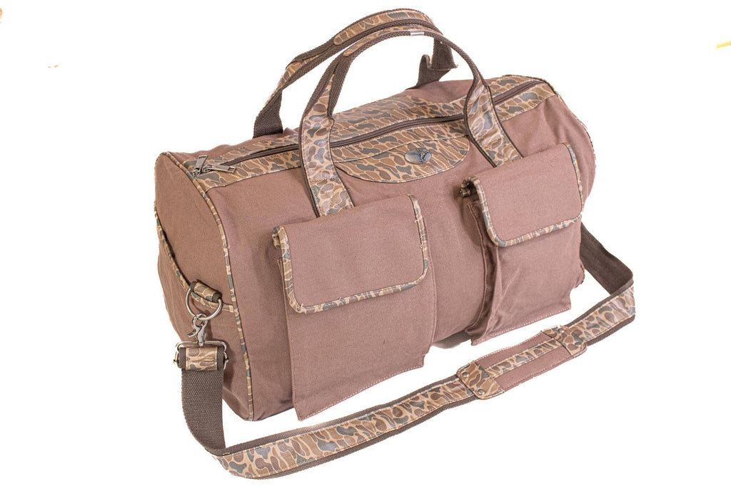 Mallard Brown Waxed Canvas Old School Camo Weekender Bag