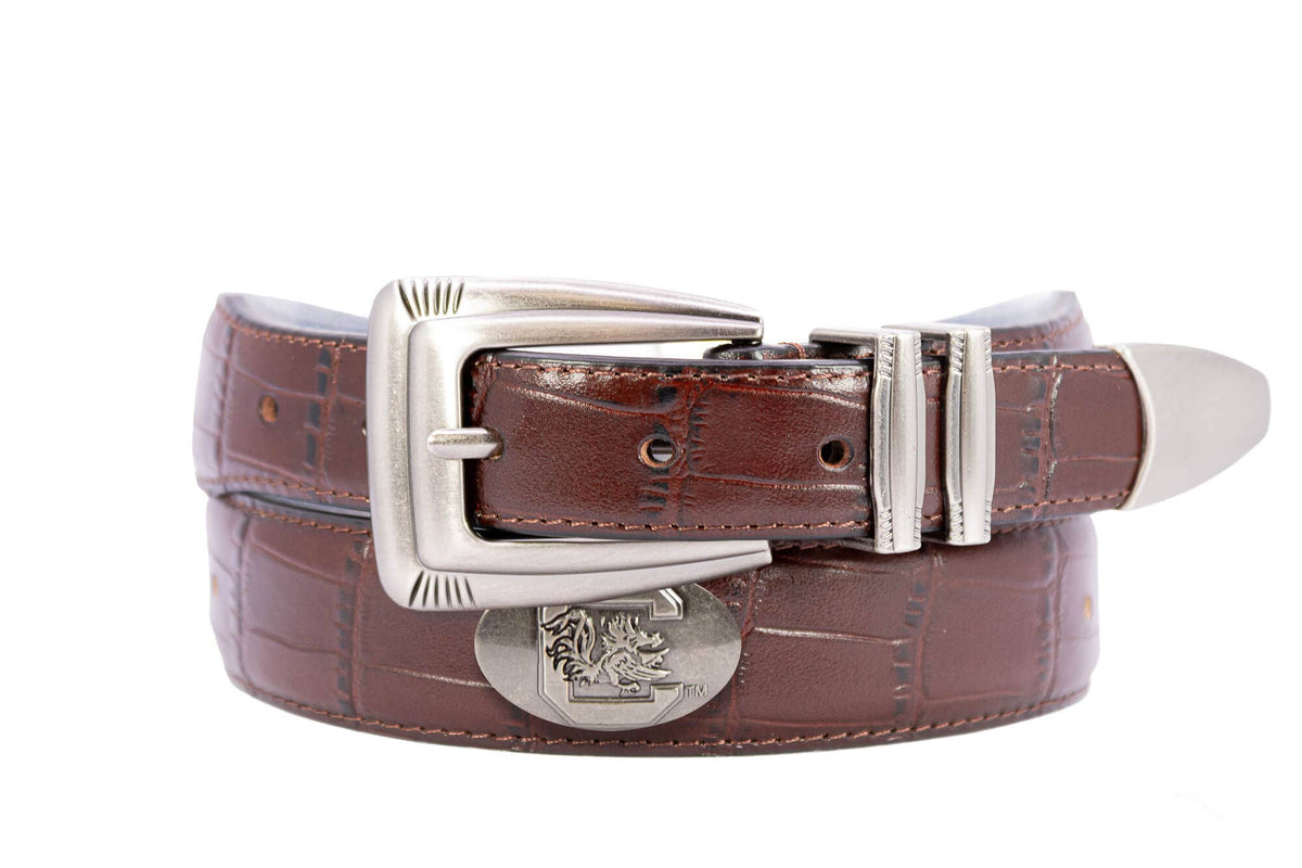 Gamecocks Men's Collegiate Leather Belt Grain Finish With Metal Emblem Conchos