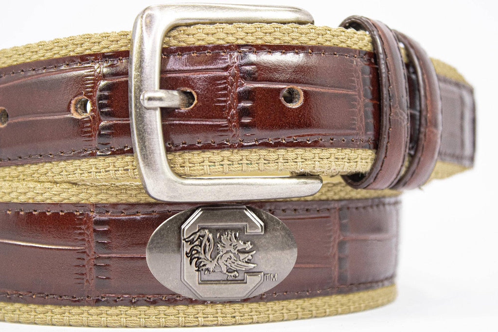 South Carolina Gamecocks Khaki Webbed Belt With Croc Leather Inlay