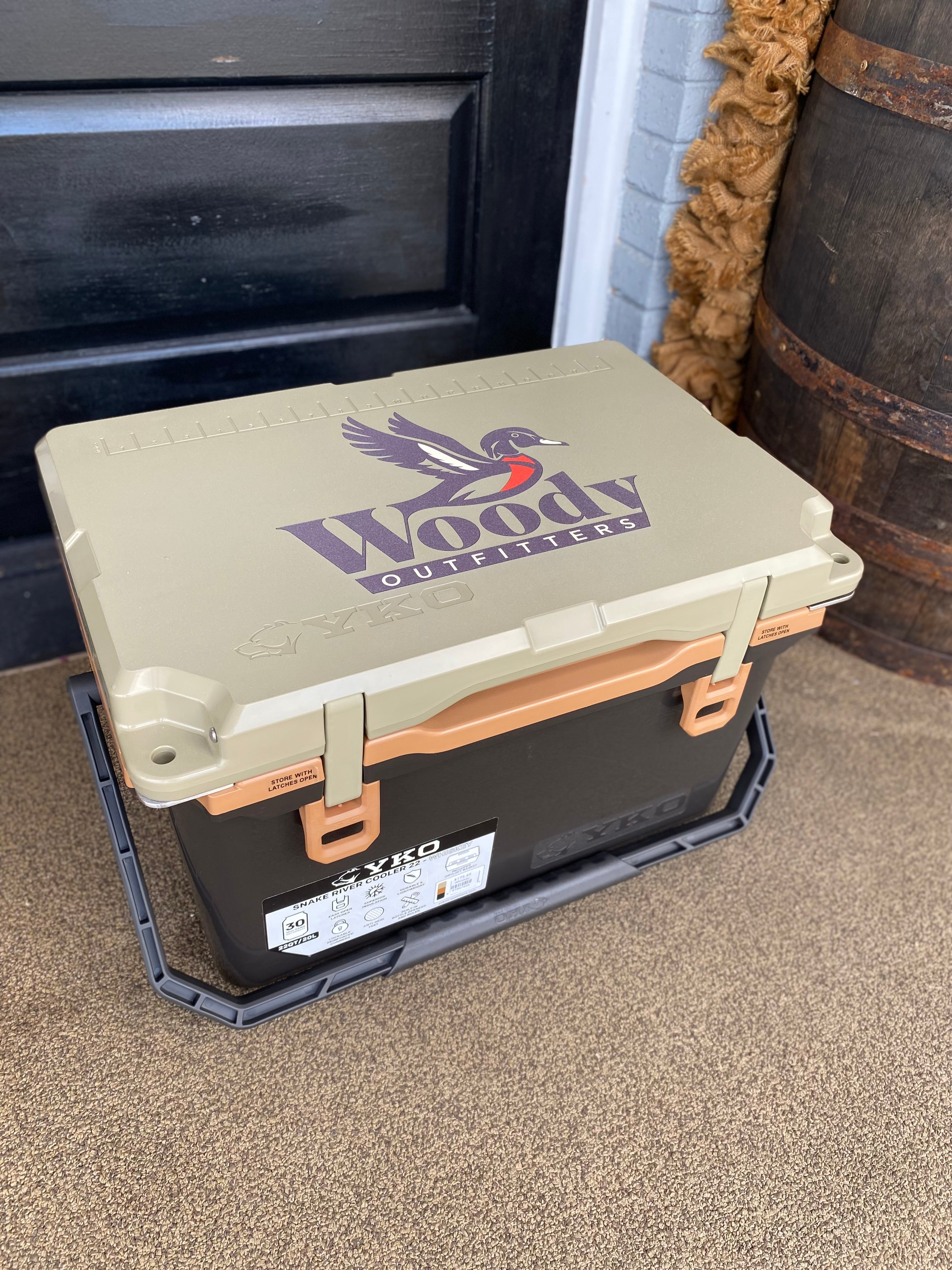 Woody Outfitters Logo Snake River Cooler 22 qt