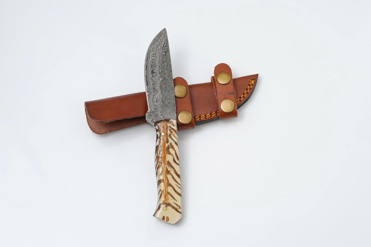 Handmade Damascus Steel Knife With Camel Bone Handle