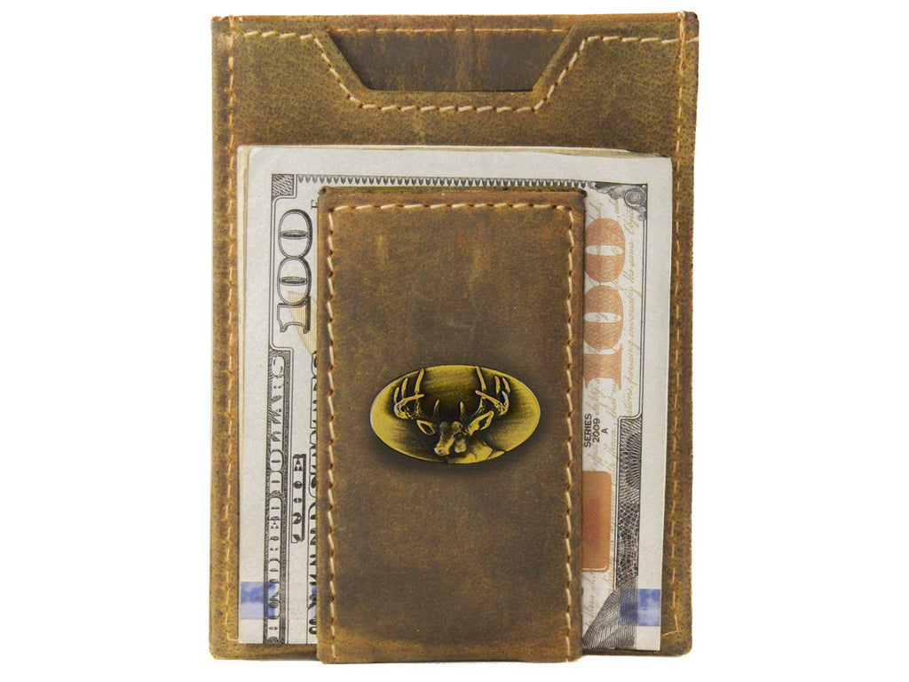 Zep-Pro - Buck Vintage Tan Leather Magnetic Front Pocket Wallet