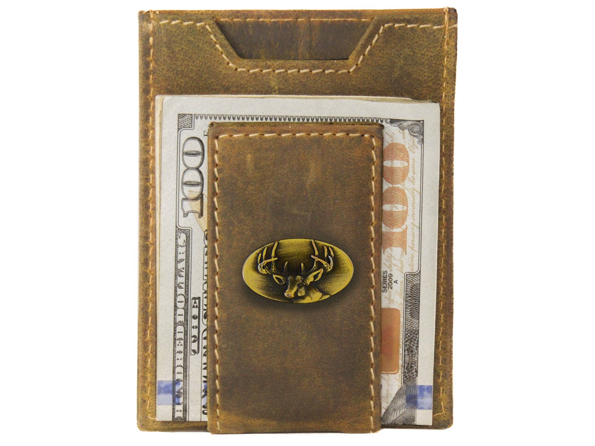Zep-Pro - Buck Vintage Tan Leather Magnetic Front Pocket Wallet