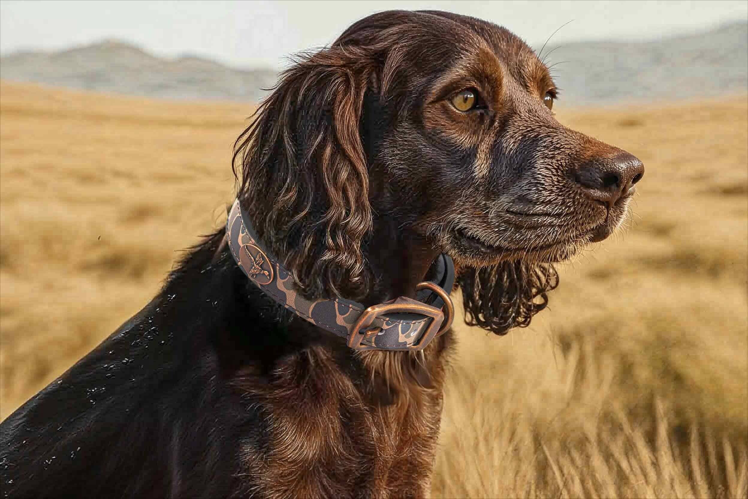 Mallard Hunting Old School Camo Leather Dog Collar
