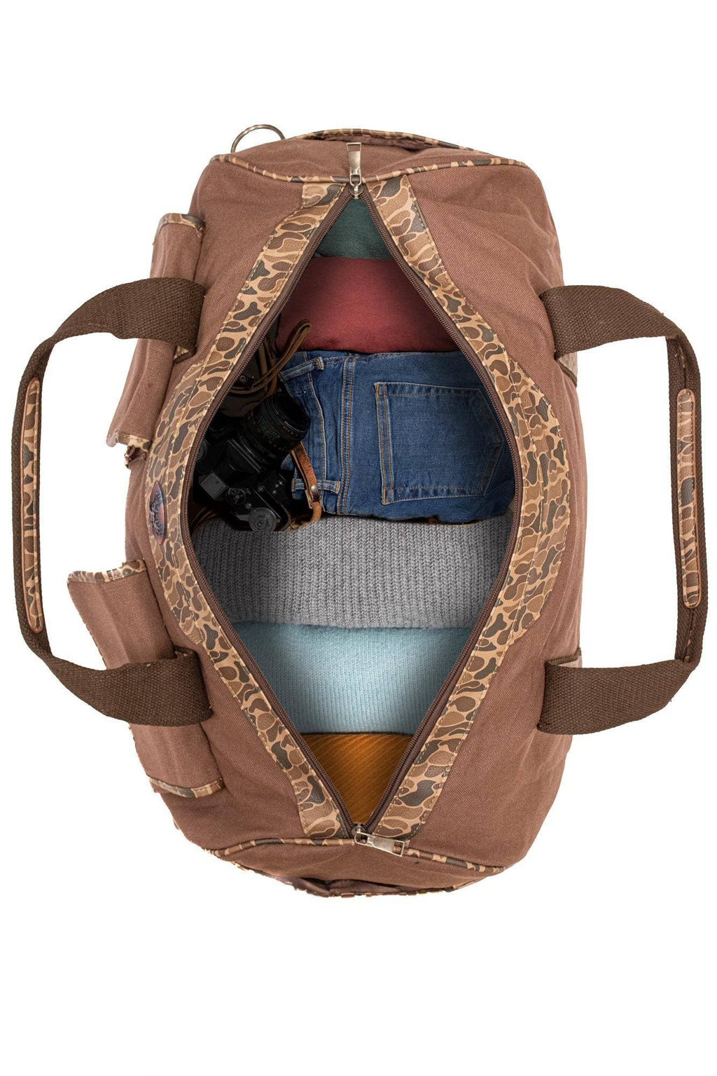 Mallard Brown Waxed Canvas Old School Camo Weekender Bag