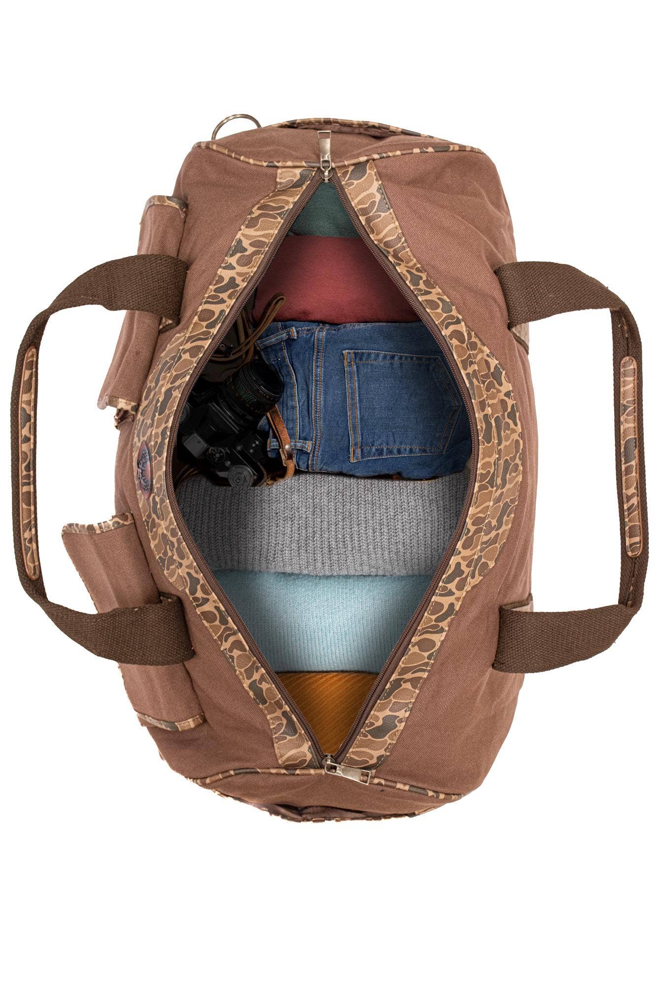 Mallard Brown Waxed Canvas Old School Camo Weekender Bag