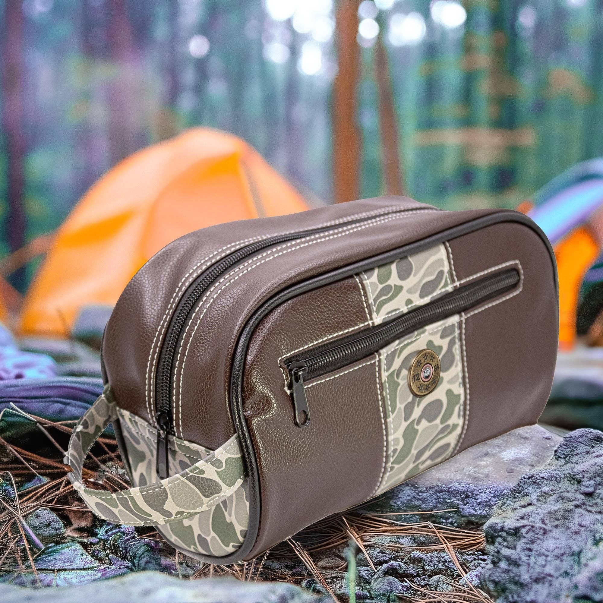Shot Shell Brown Pebble Old School Camo Men's Toiletry Dopp Bag