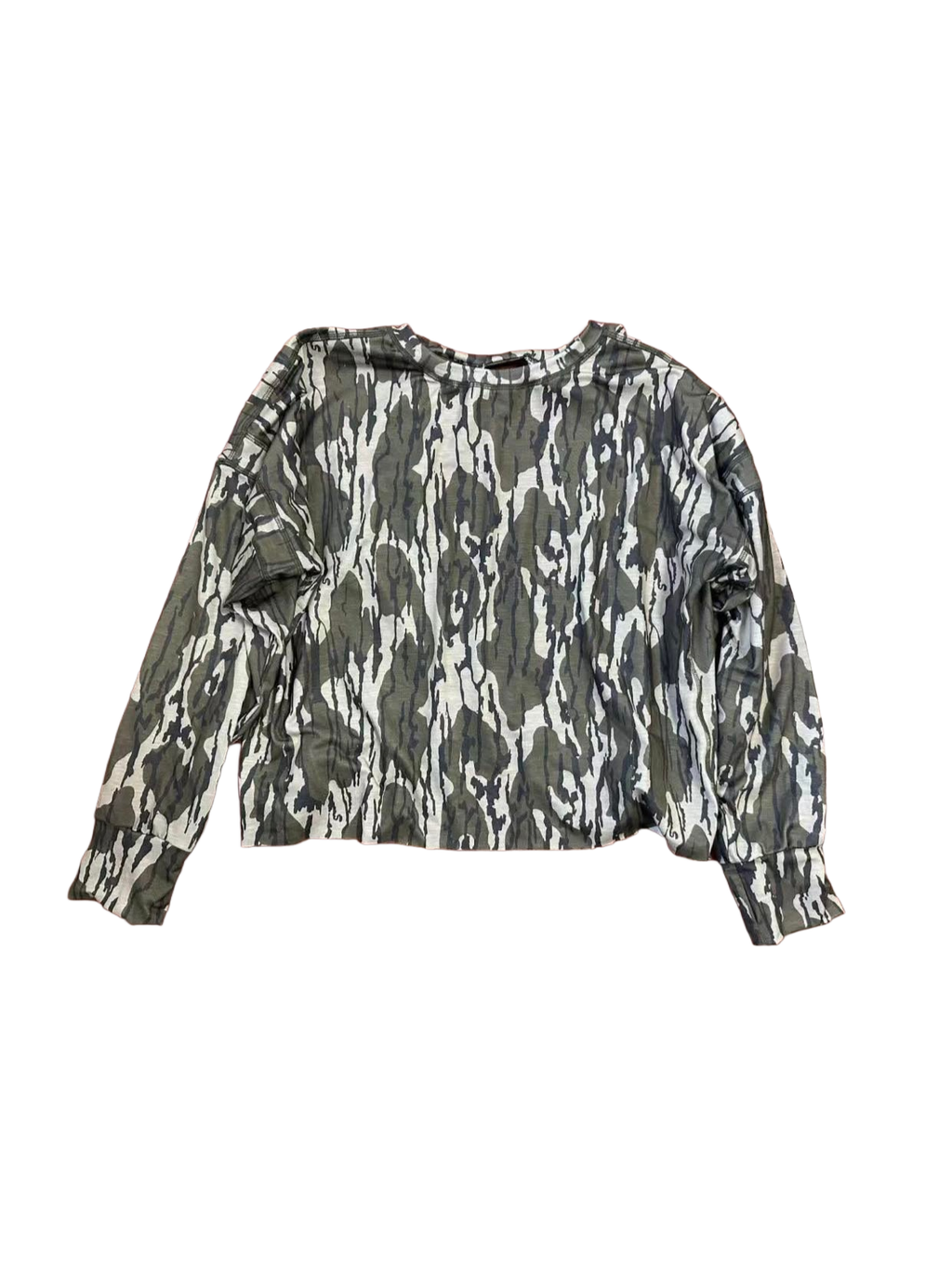 Bottomland Camo Cutout Back Long Sleeve Top