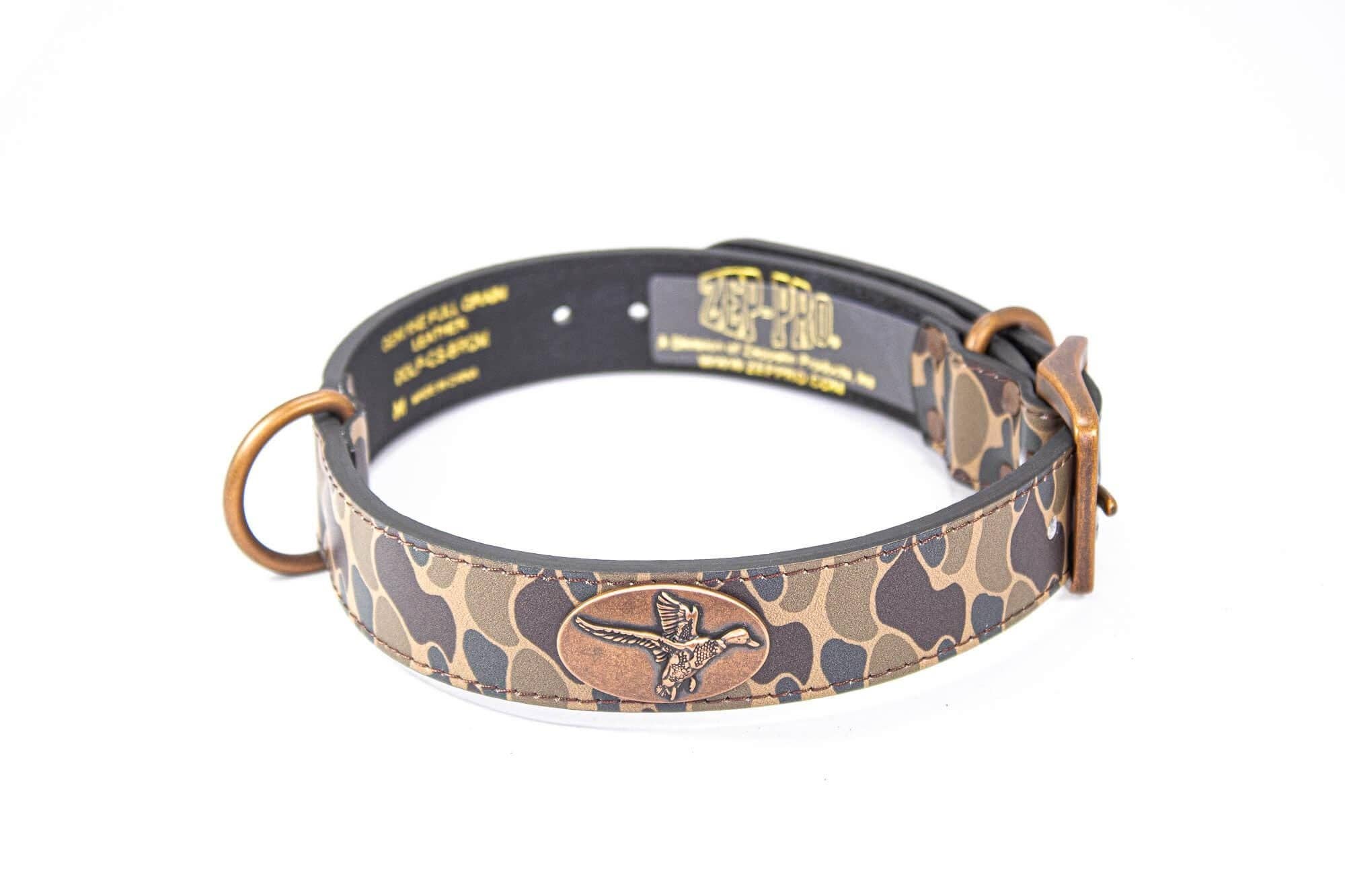Mallard Hunting Old School Camo Leather Dog Collar