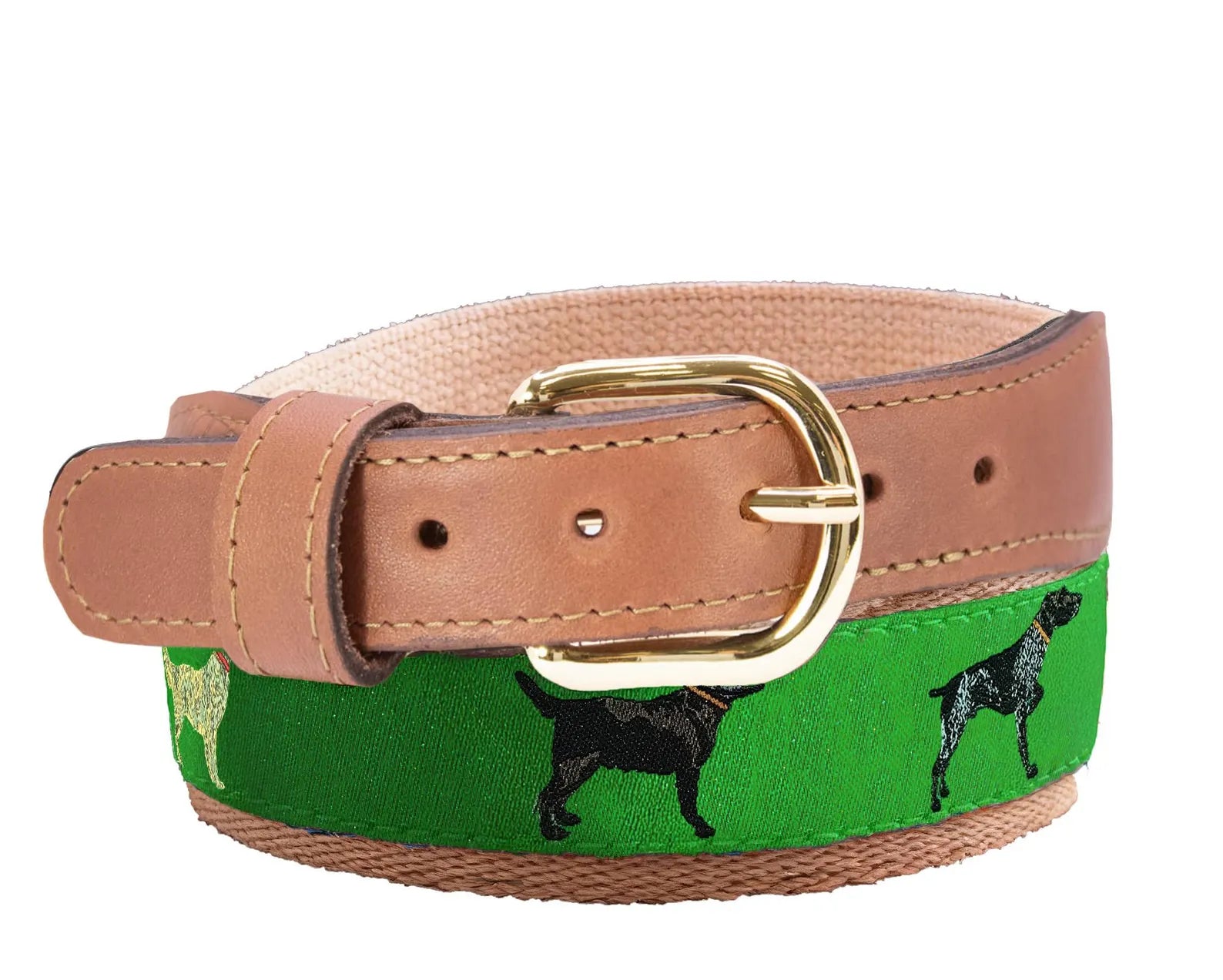 Hunting Dogs Woven Green Ribbon Belt